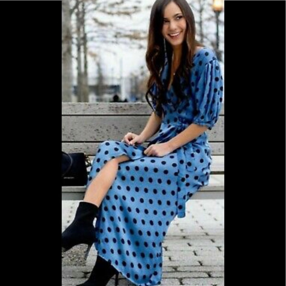 Zara Blue Satin Wrap Dress